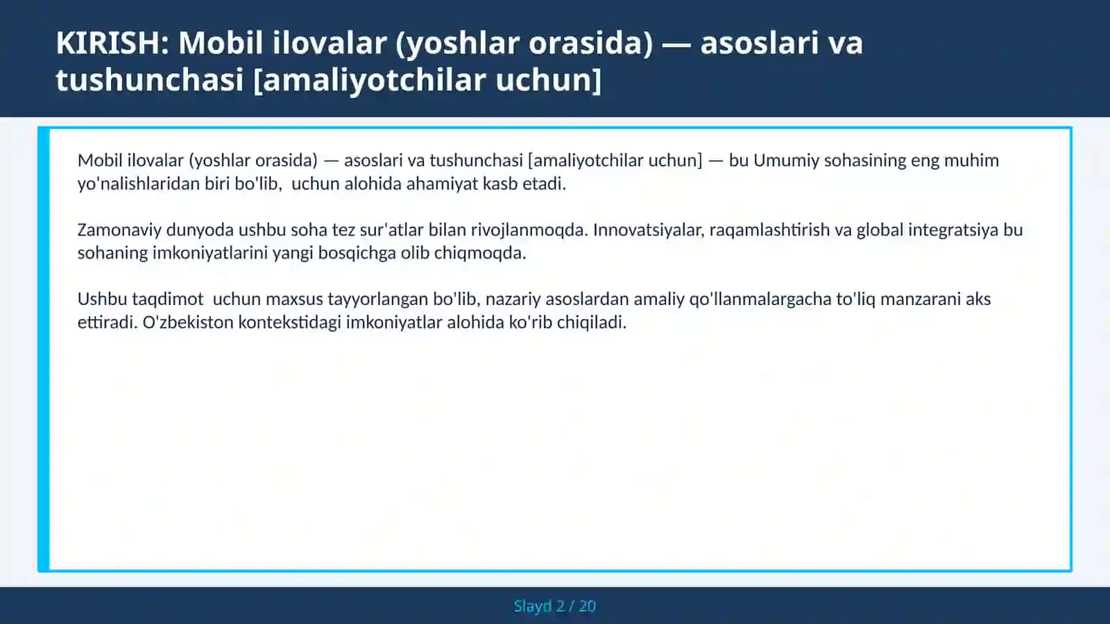 Mobil ilovalar (yoshlar orasida) — asoslari va tushunchasi [amaliyotchilar uchun] 2