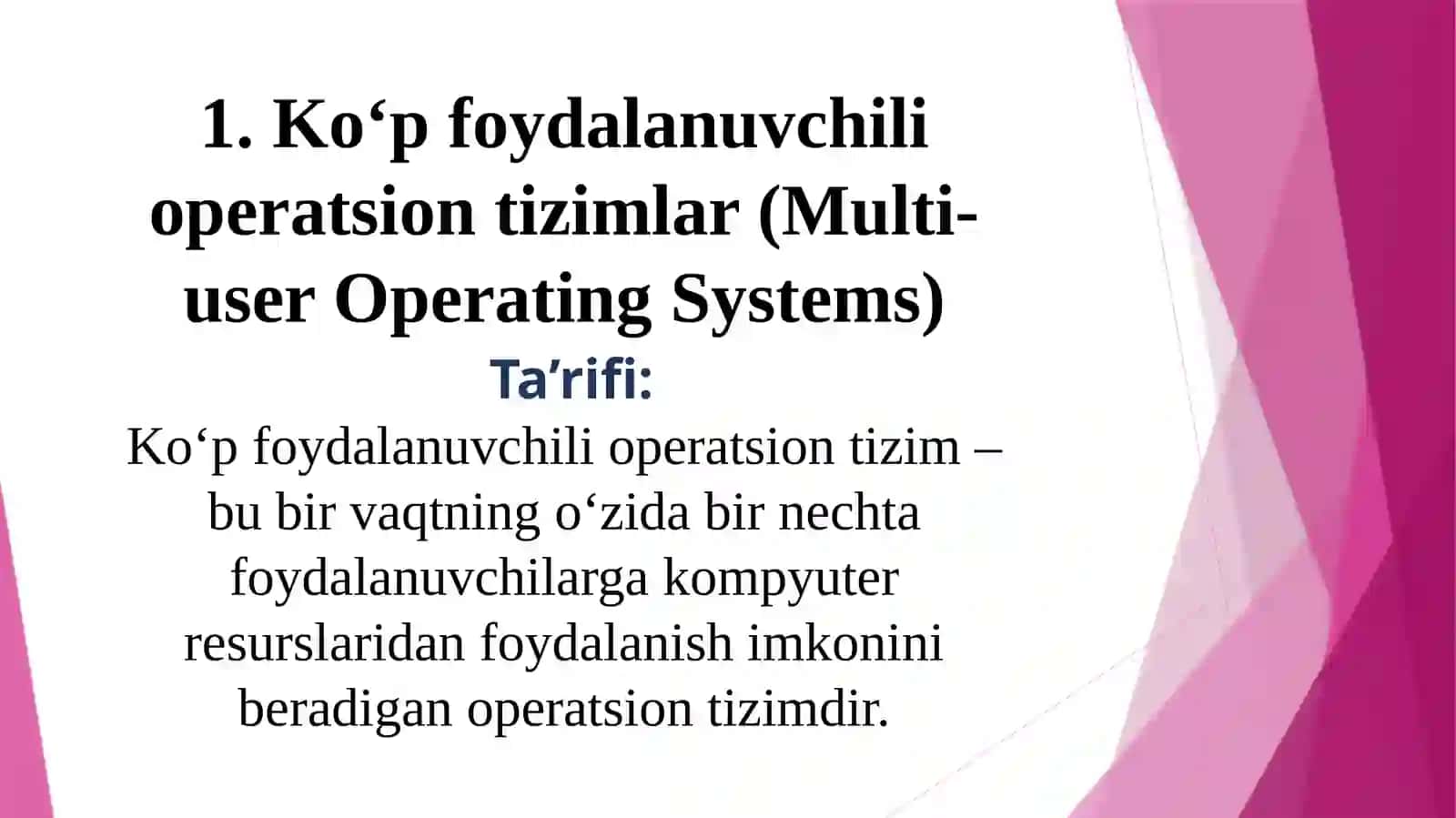 Ko‘pfoydalanuvchili operatsion tizimlar 2