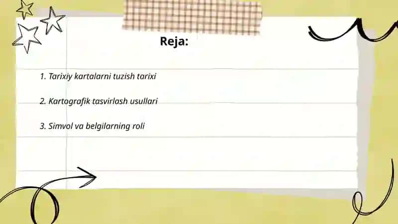 Tarixiy kartalarda hodisalarni kartagrafik tasvirlash usullarini o'rganish. 2