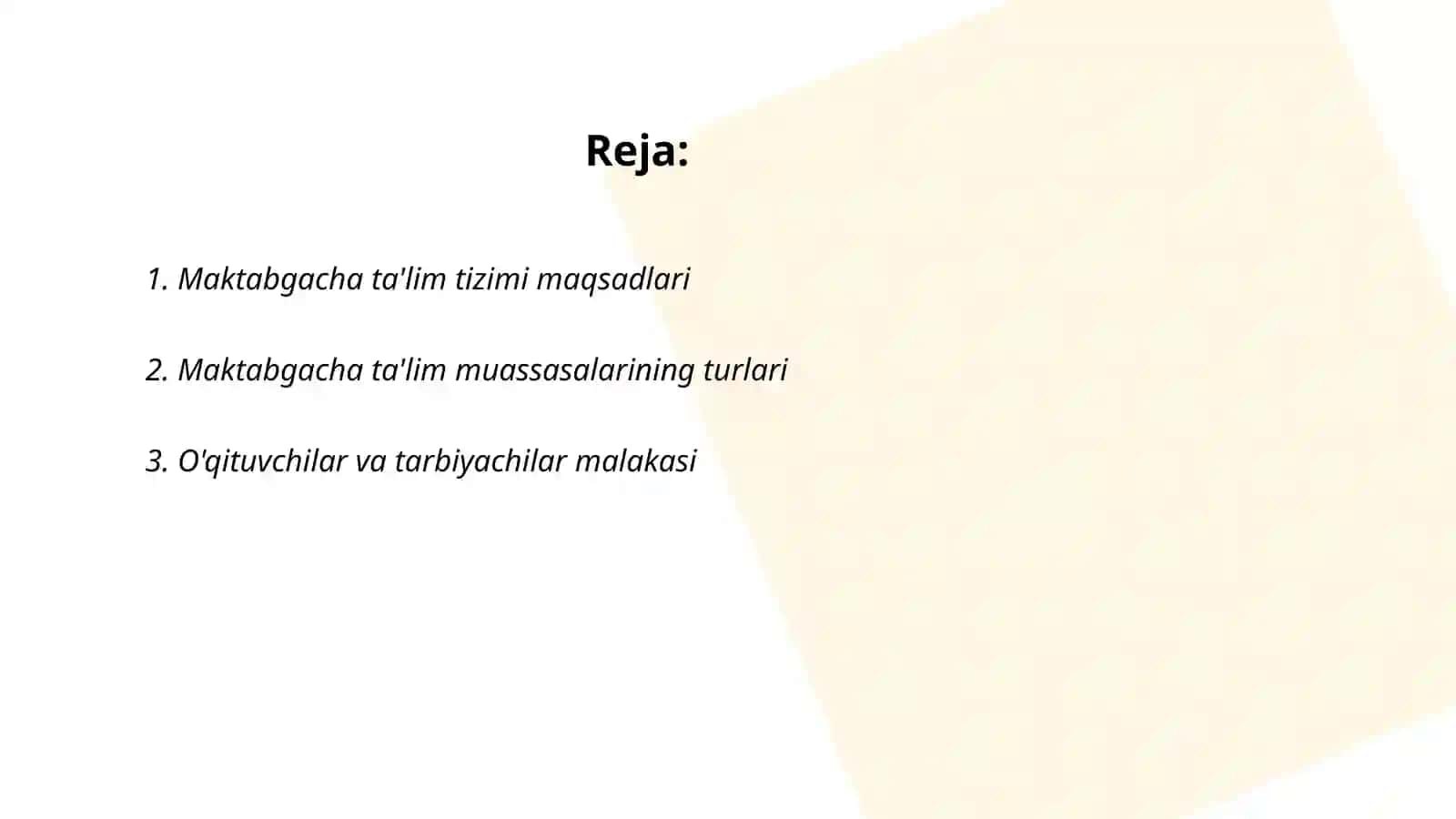 O'zbekiston Respublikasi "Maktabgacha ta'lim va tarbiya to'g'risidagi qonuni" 2