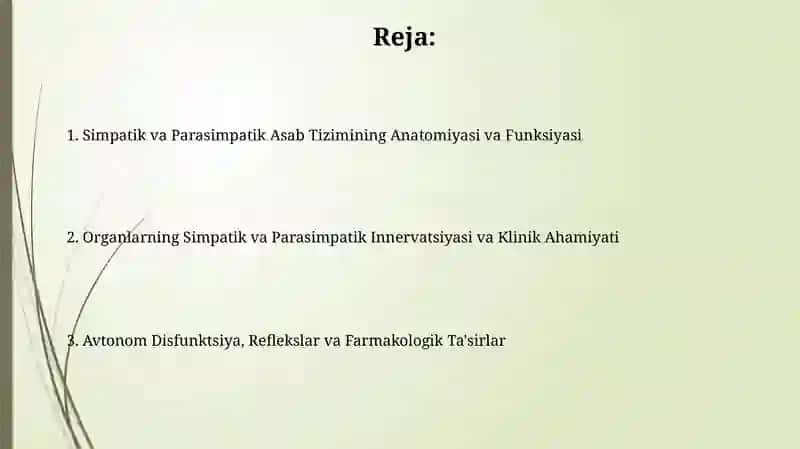 Vegetativ nerv tizimi simpatik va parasimpatik qismining kilinik anatomiyasi 2