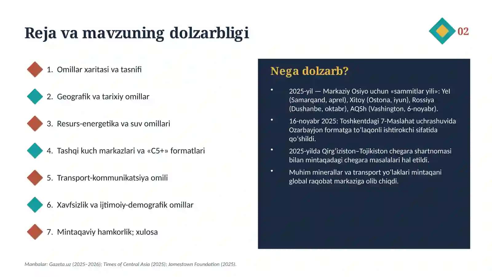 Markaziy Osiyoda geosiyosiy jarayonlarga ta’sir qiluvchi omillar 2
