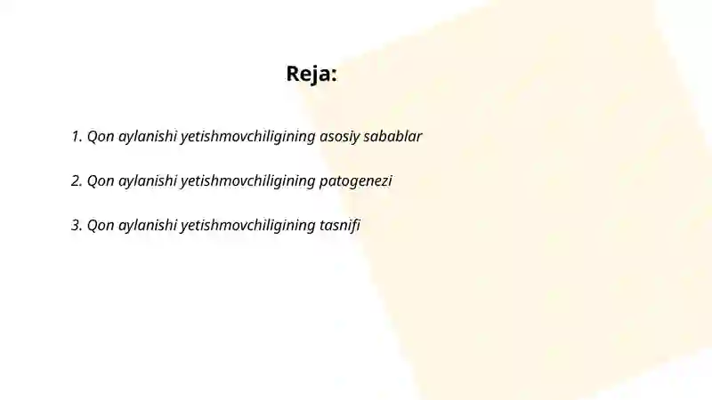 Qon aylanishi yetishmovchiligi etiologiyasi 2