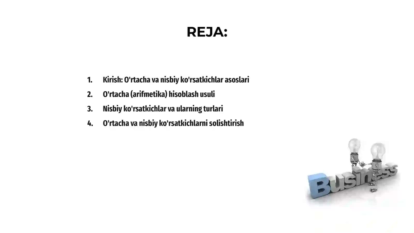 O'rtacha va nisbiy ko'rsatkichlarni hisoblash usuli hamda uni tahlilda qo'llanilishi 2