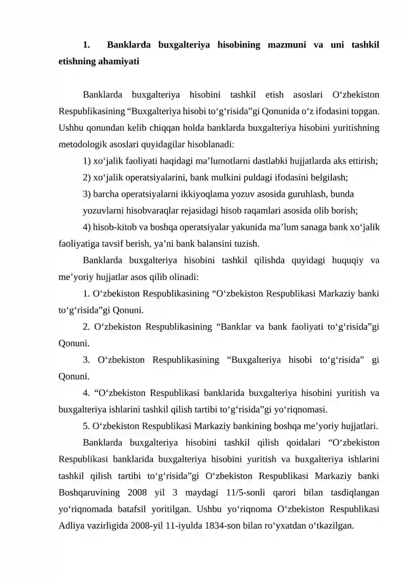 Banklarda Buxgalteriya Hisobining Mazmuni va Uni Tashkil Etishning Ahamiyati 2