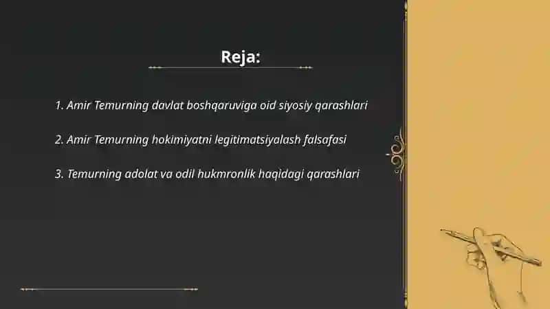 Amir Temurning ijtimoiy-siyosiy qarashlari va undagi falsafiy g'oyalar 2