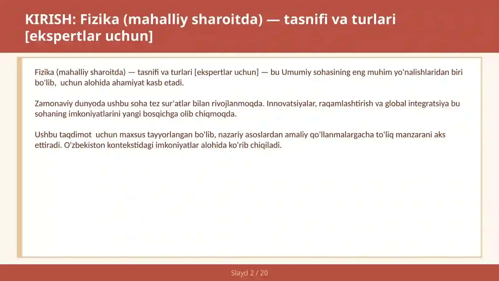 FIZIKA (MAHALLIY SHAROITDA) — TASNIFI VA TURLARI [EKSPERTLAR UCHUN] 2