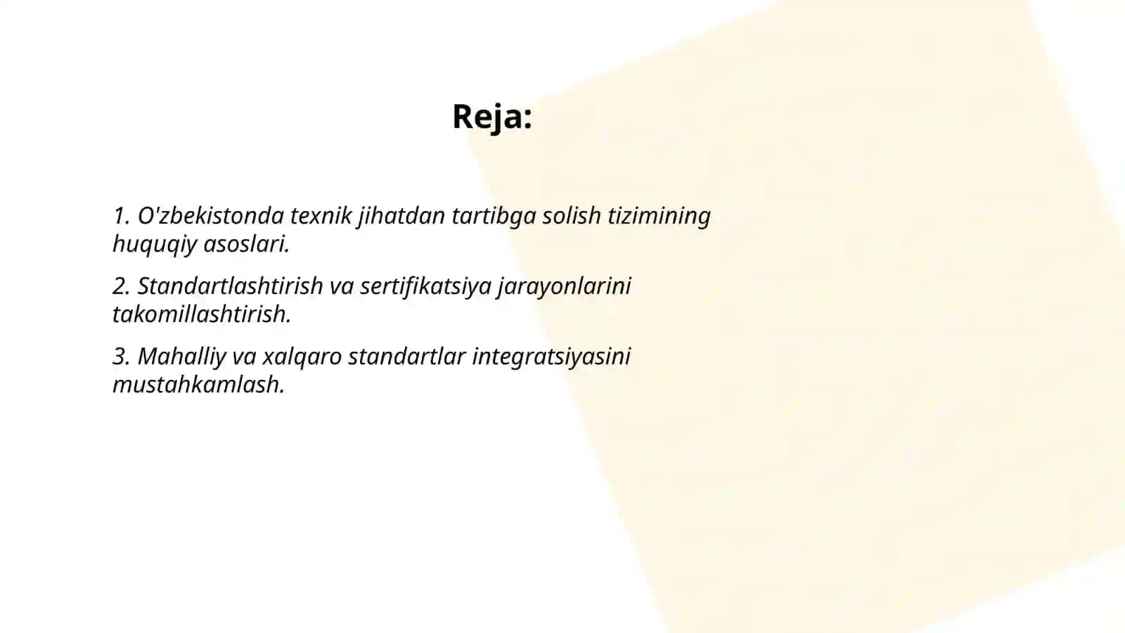 O'zbekistonning texnik jihatdan tartibga solish tizimini rivojlantirish yo'nalishlari 2