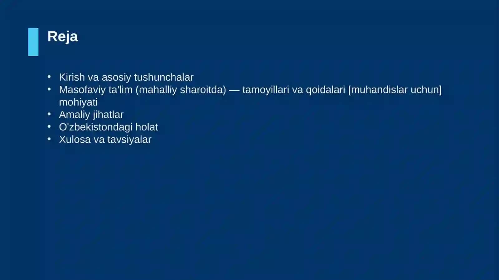 Masofaviy ta'lim (mahalliy sharoitda) — tamoyillari va qoidalari [muhandislar uchun] 2