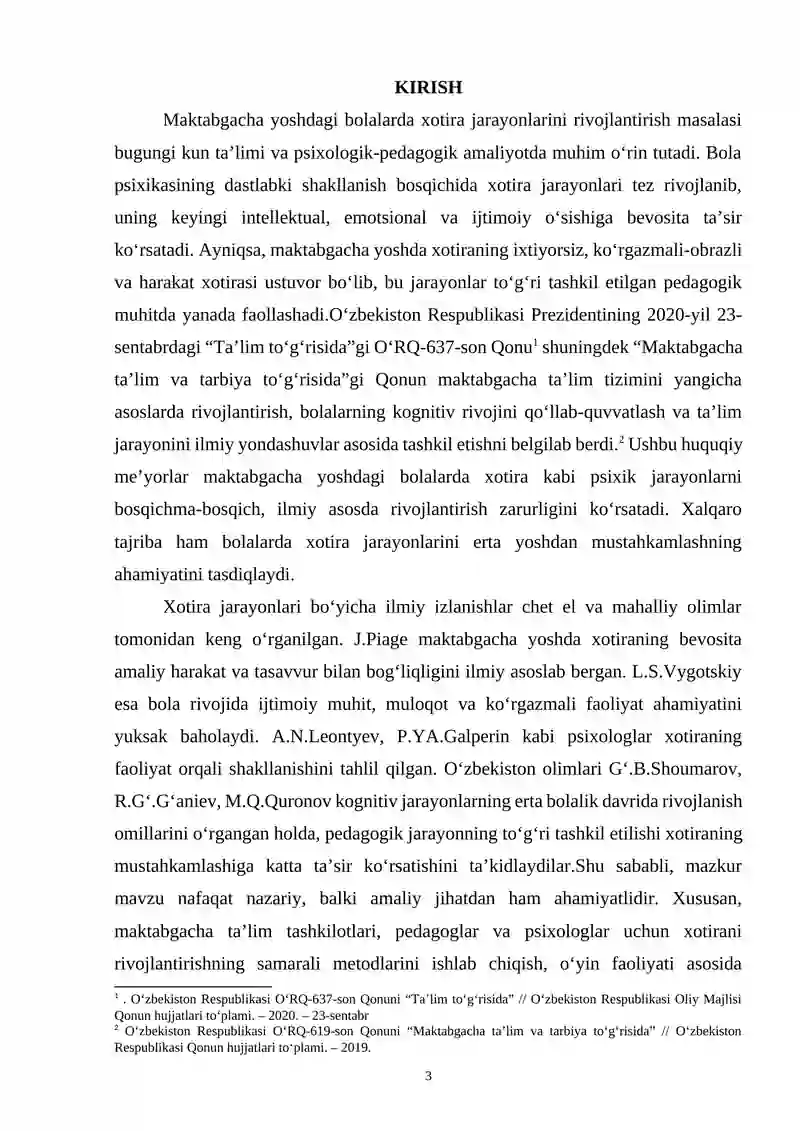 Maktabgacha yoshdagi bolalarda xotira jarayonlarini rivojlantirishning psixologik va metodik asoslari 2