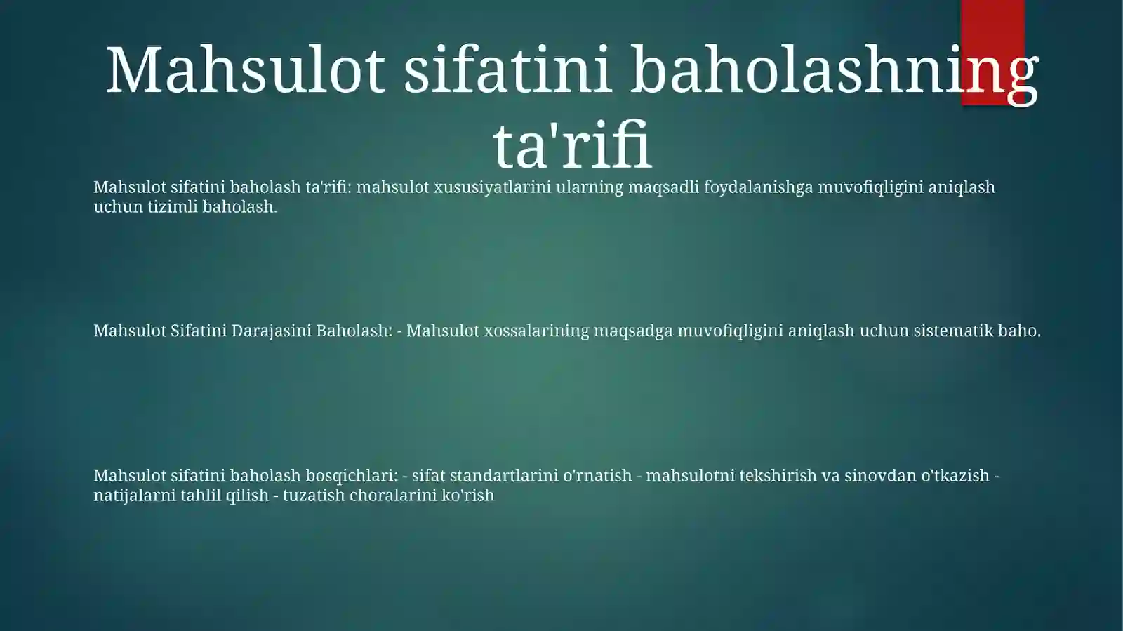 Mahsulot Sifatini Darajasini Baholash 2