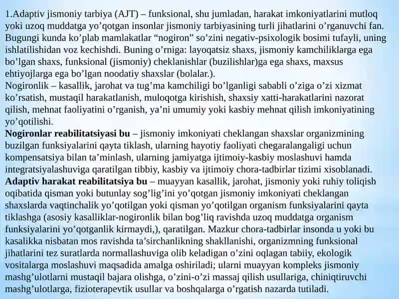 Adaptiv jismoniy tarbiya va sportning asosiy tushunchalari 2