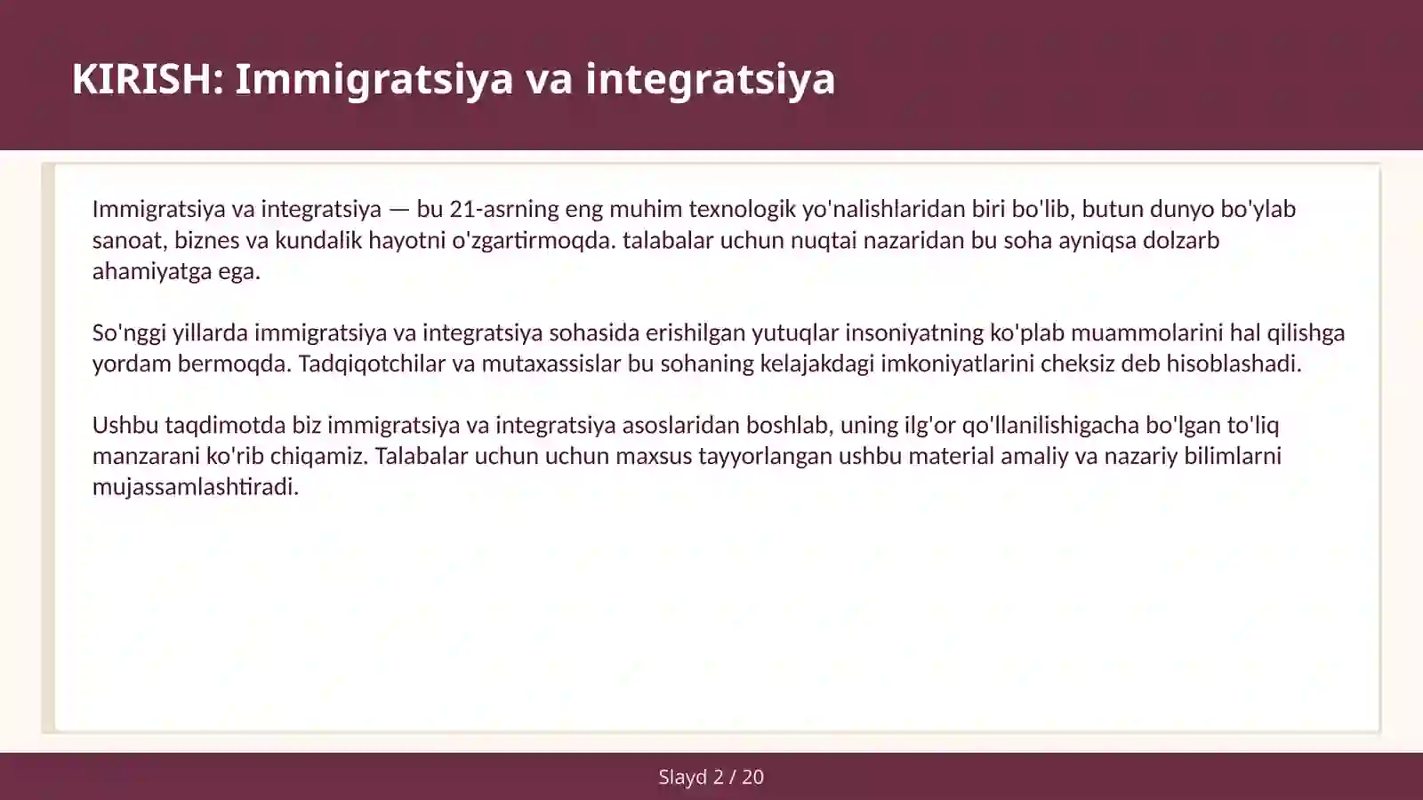 Immigratsiya va integratsiya 2