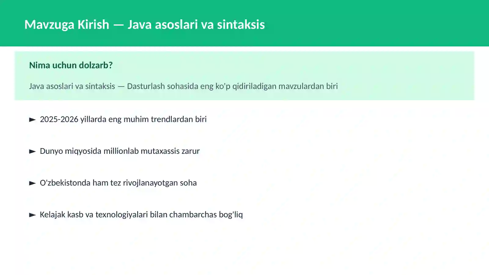 Java asoslari va sintaksis 2
