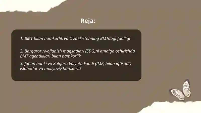 O'zbekistonning xalqaro tashkilotlar bilan hamkorlik aloqasi Karimova Salima 2