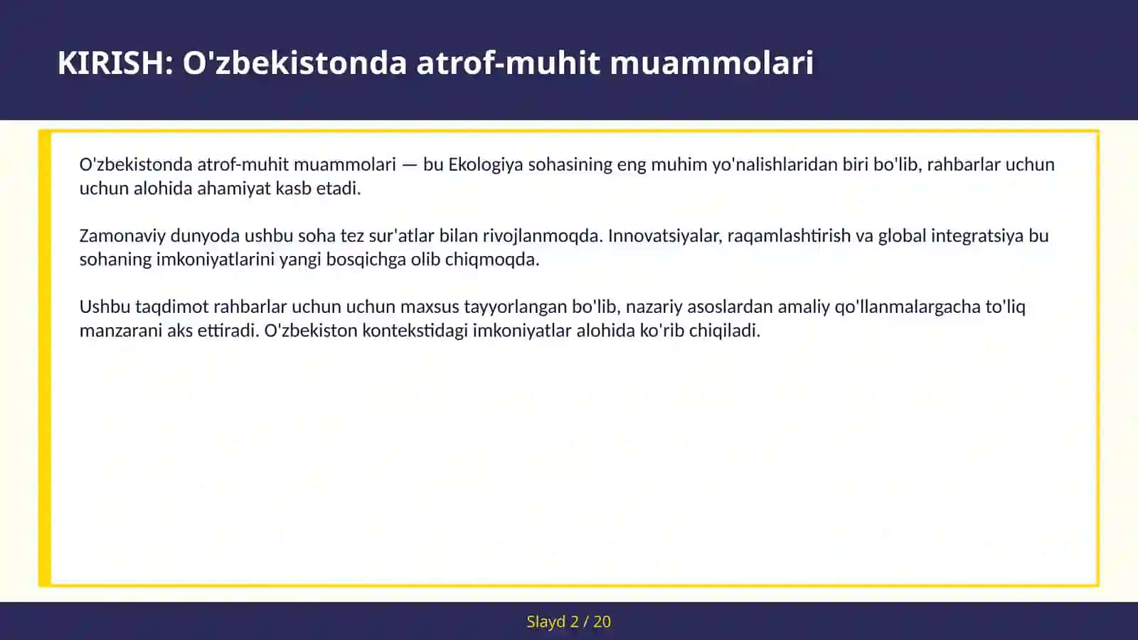 O'ZBEKISTONDA ATROF-MUHIT MUAMMOLARI 2