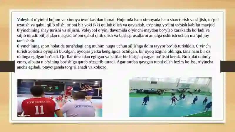 Voleybol o‘yinida shug‘ullanuvchilarning o‘yin texnikasini takomillashtirish va mahoratini oshirish 2