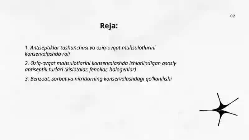 Antiseptiklami oziq-ovqat maxsulotlarini konservalashda ishlatilishi 2