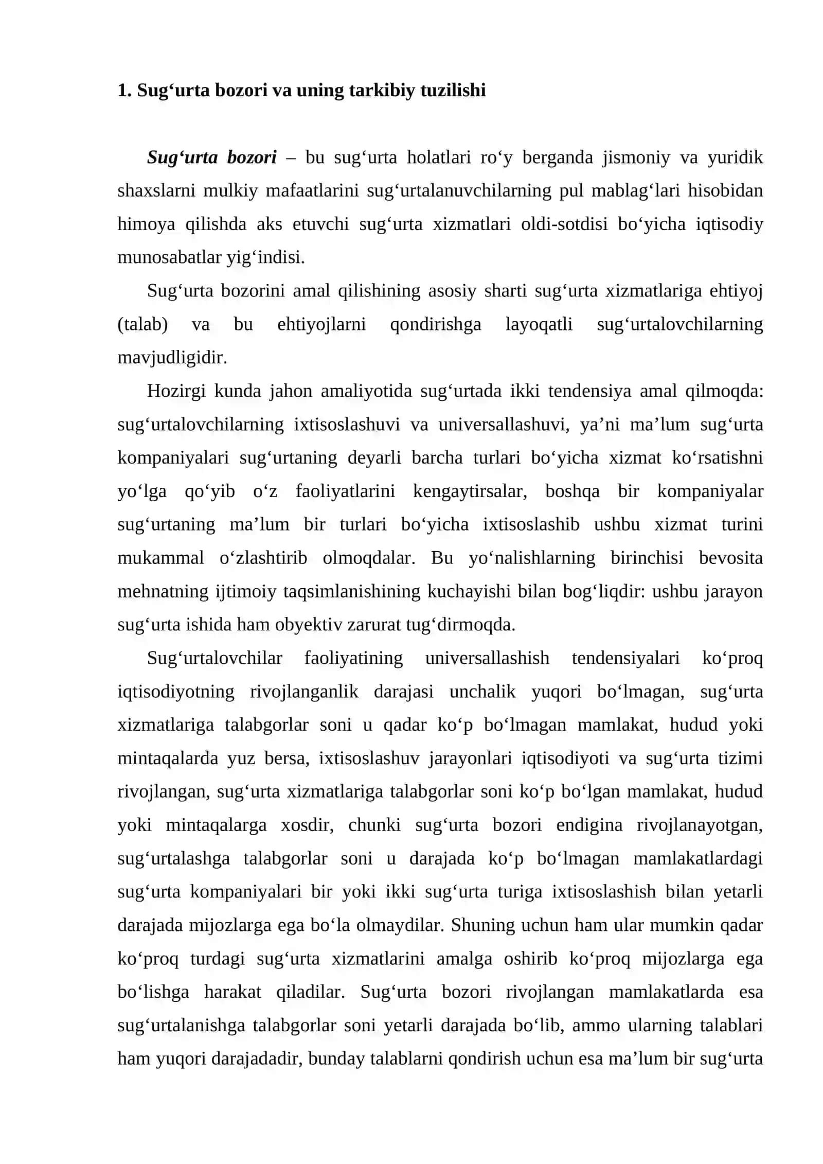 Sug‘urta bozori va uni rivojlanish qonuniyatlari 2