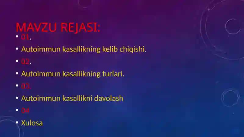 Autoimmun kasalliklarining kelib chiqishi,kechishi,tashxisi.immunitet bilan zamburug‘li va parazitar kasalliklarning bog‘liqligi 2