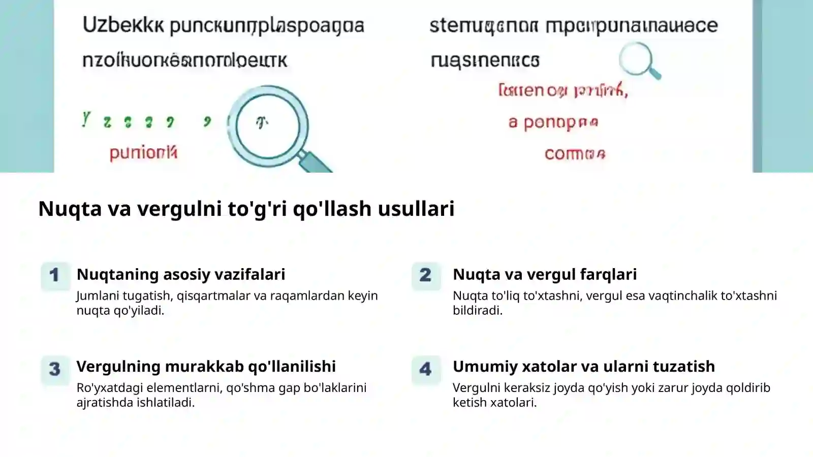 Punktuatsiya testlarini oson bajarish 2