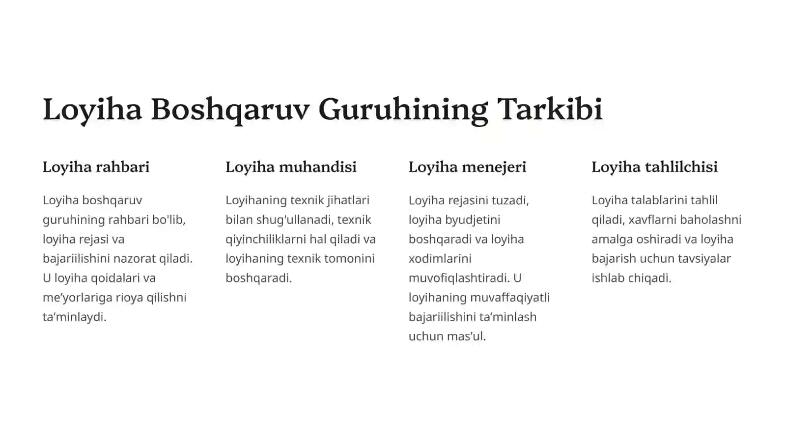 Loyiha Boshqaruv Guruhining Tarkibi 2