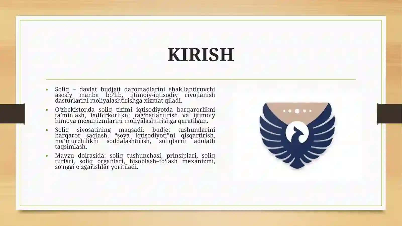 Soliq hisobi va hisoboti fani 2