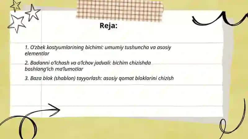 O’zbek kostyumlarining bichimi bilan tanishish nusxasini chizish 2