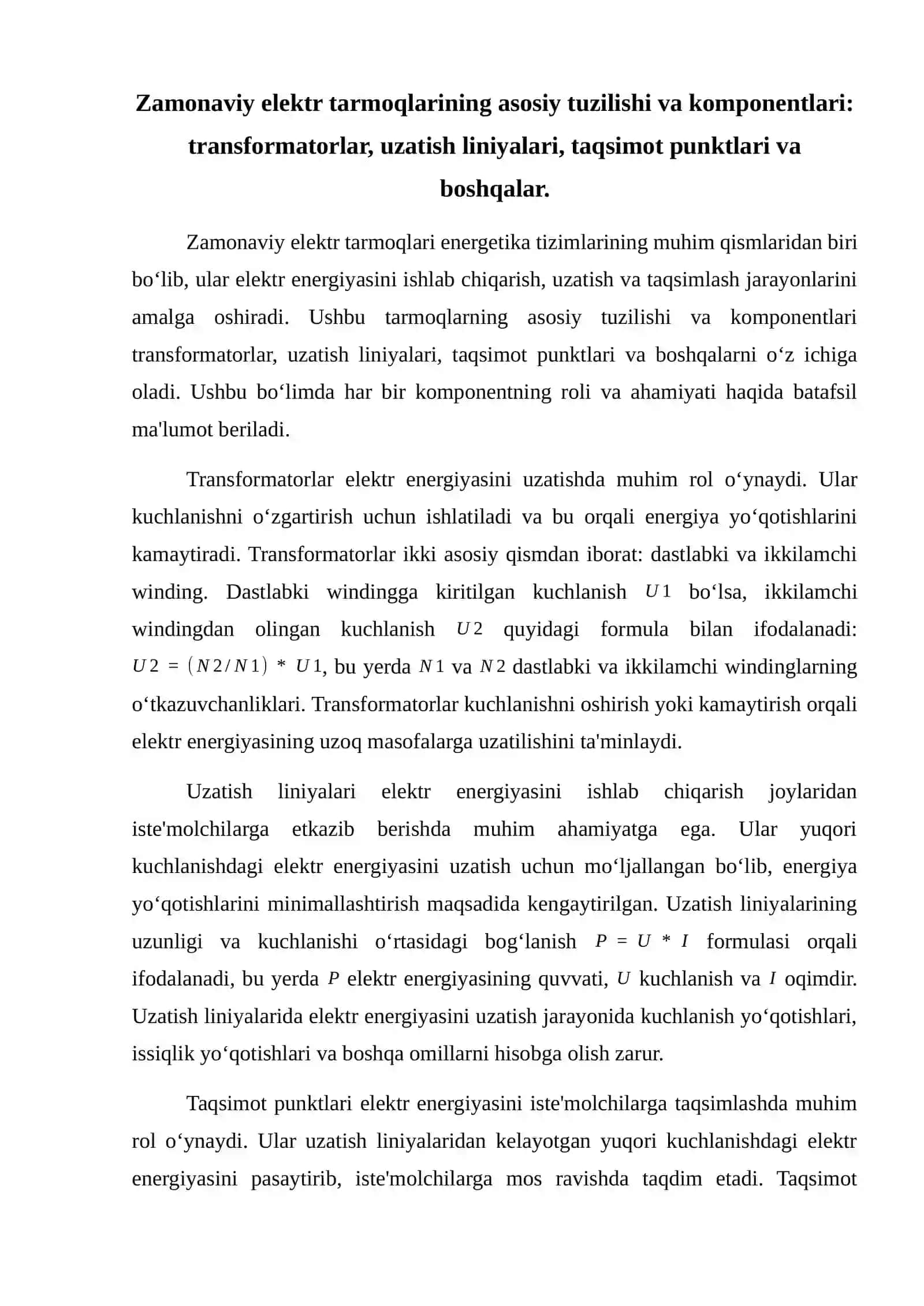 Zamonaviy elektr tarmoqlarini tuzilishi 2