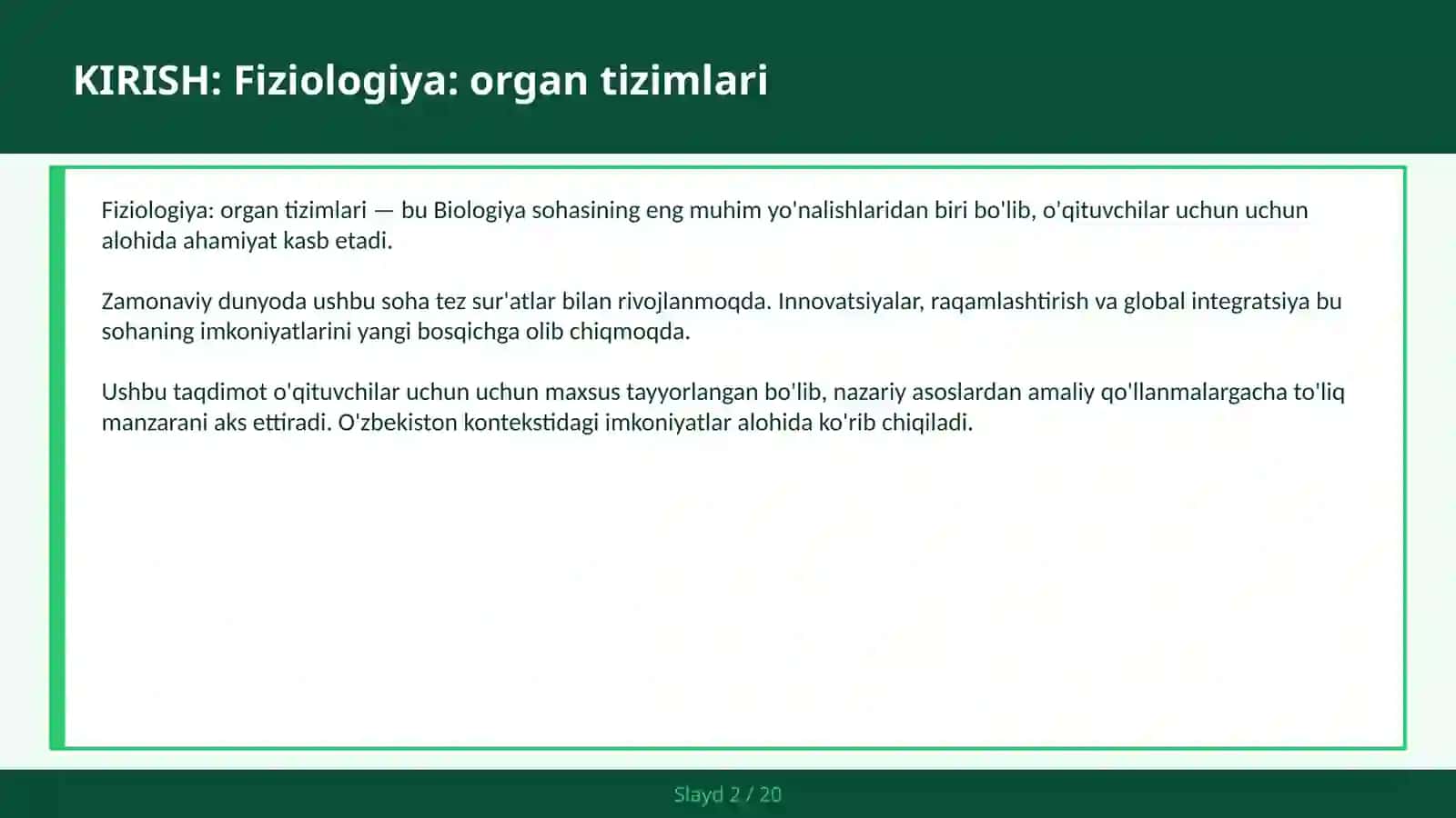 Fiziologiya: Organ Tizimlari 2