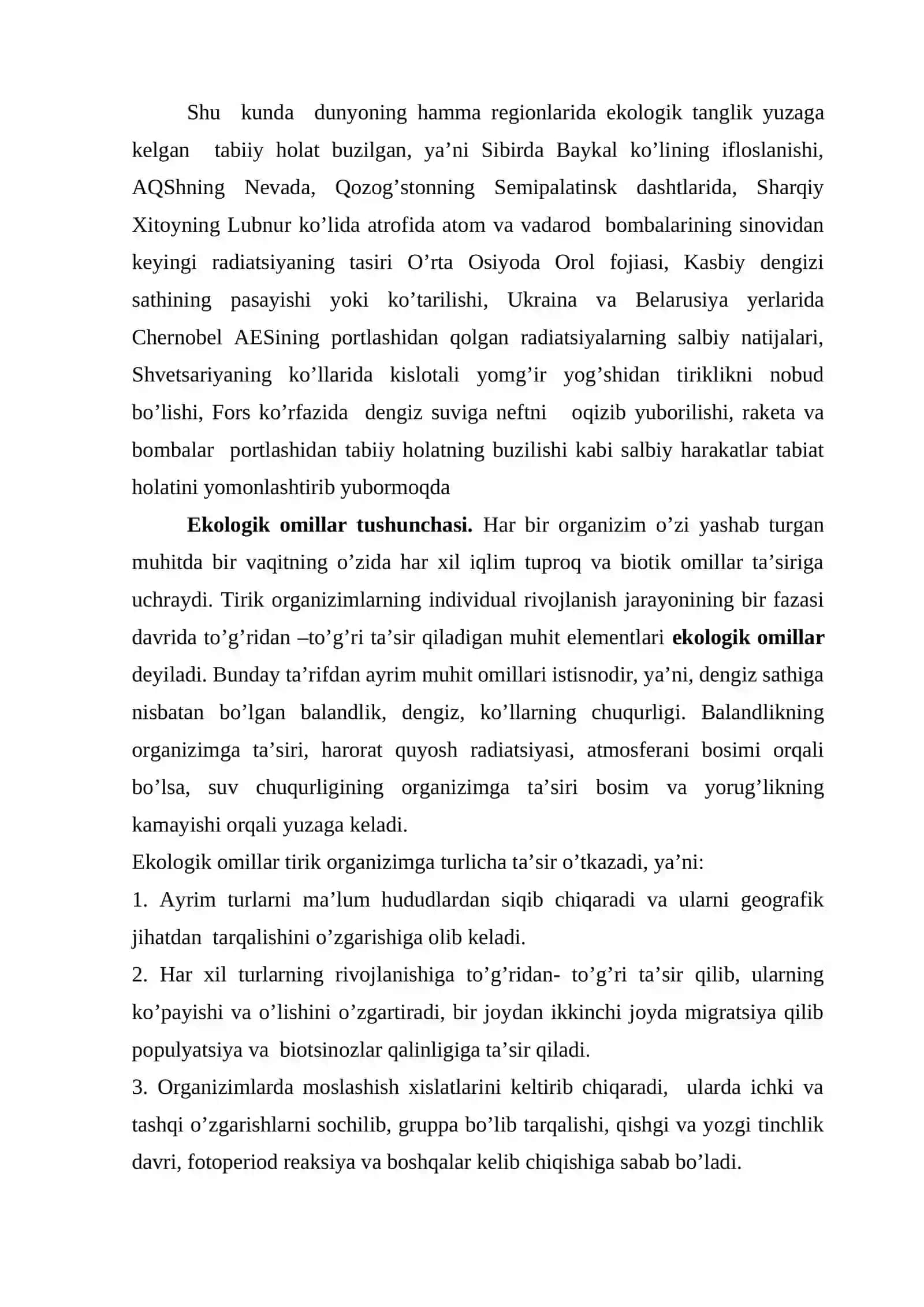 Ekologik omillarning tirik organizimlarga tasir etish umumiy qonuniyatlari 2