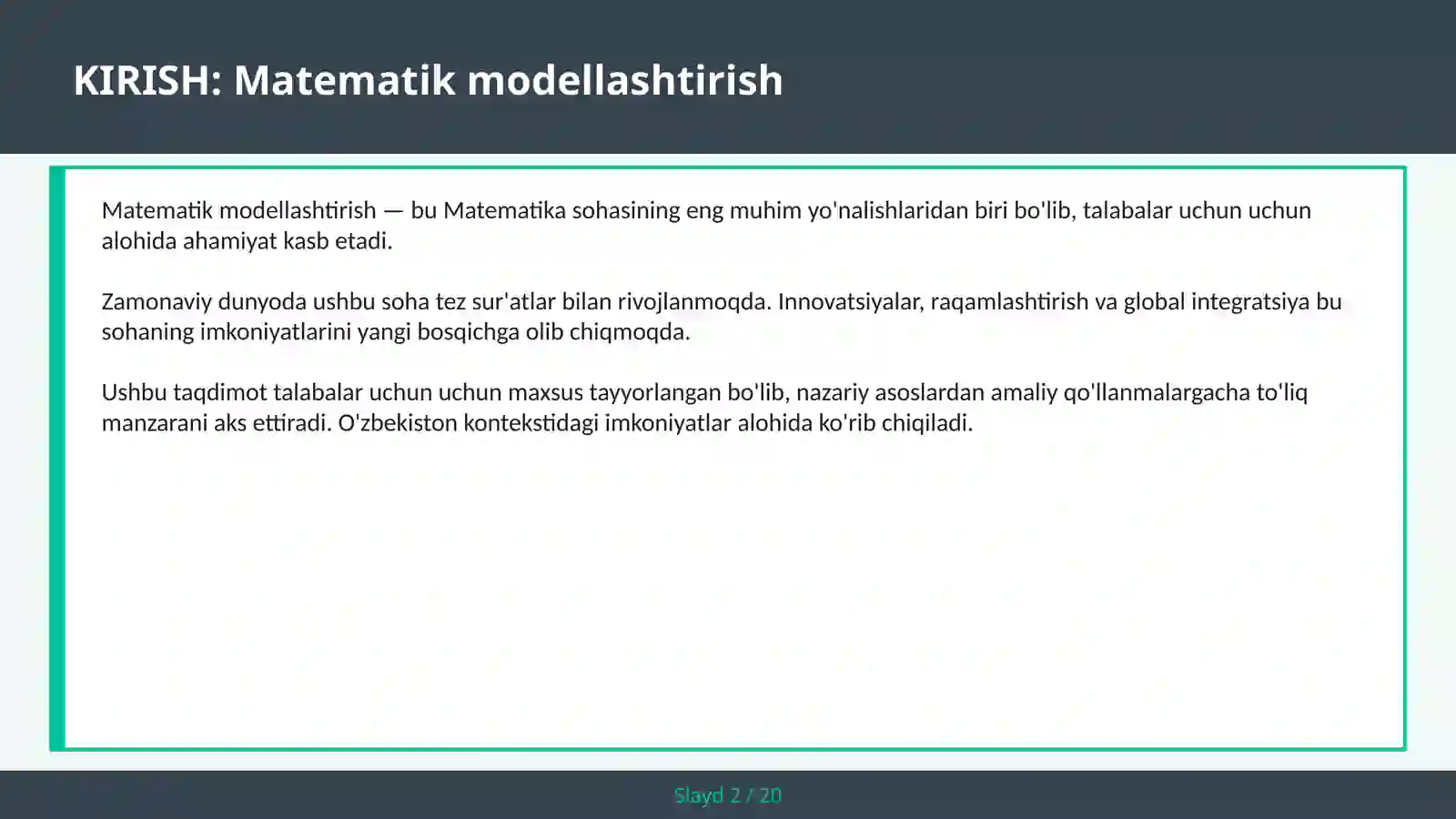 Matematik modellashtirish 2