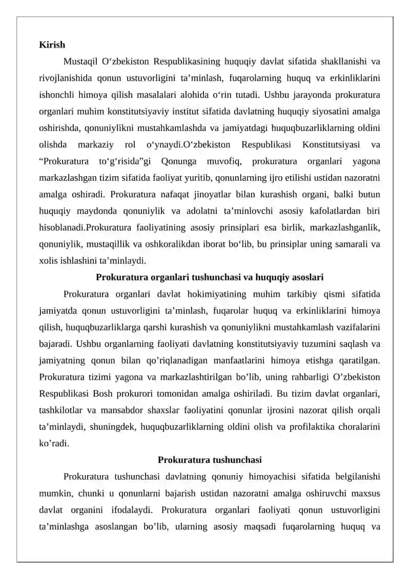 Prokuratura organlari tizimi va vazifalari, ish faoliyatining asosiy prinsiplari 2