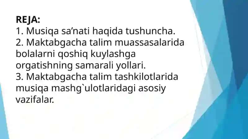 BOLALARNI ASHULA AYTISH, MUSIQA TINGLASH ASBOBLARINI SHALISHNI O’RGATISH USULLARI MT 403-GURUH 2