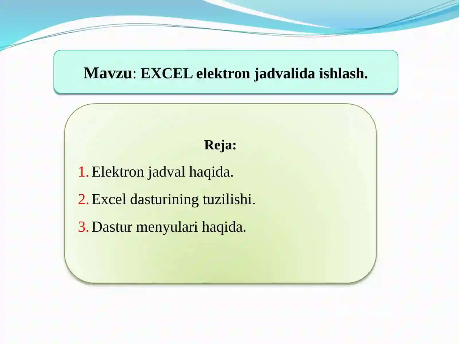 EXCELelektron jadvalida ishlash 2