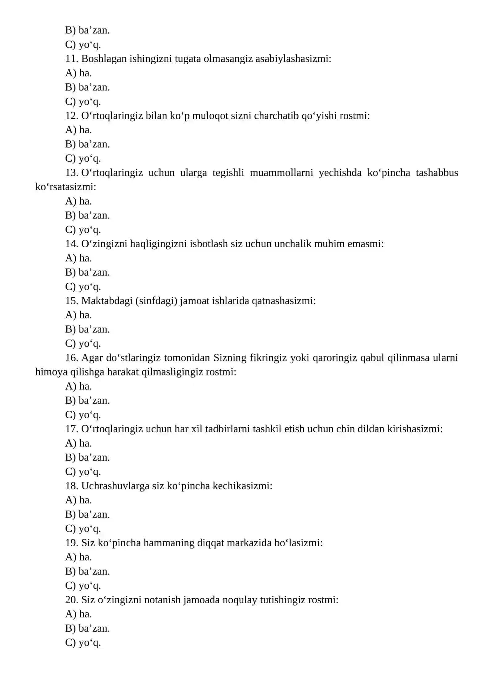 Tashkilotchilik qobiliyatini aniqlash testi 2