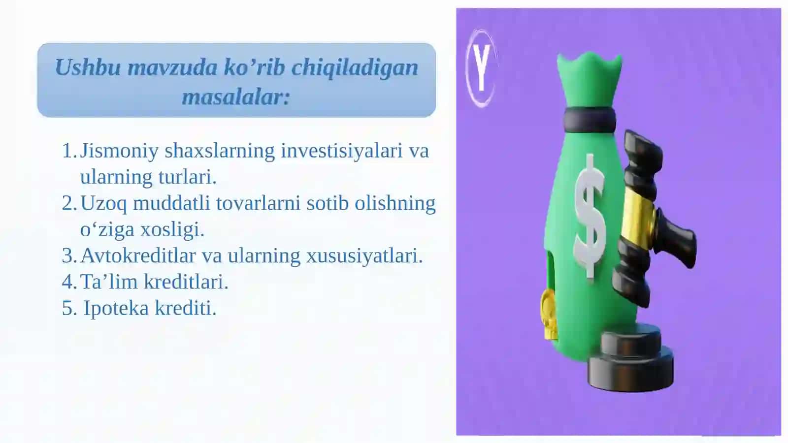 Investitsiyalar,uzoqmuddat foydalaniladigan tovarlar va ipotekakreditlari 2