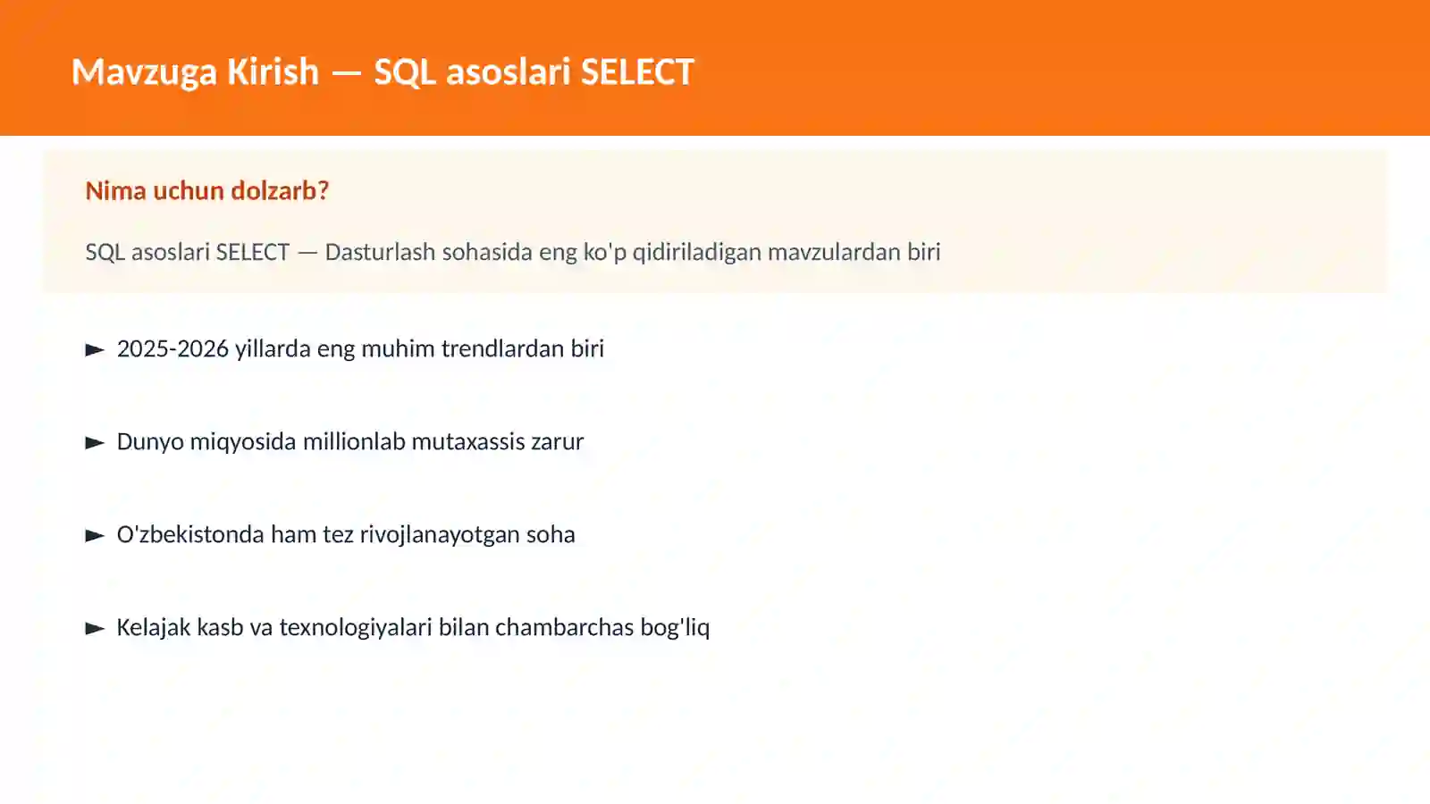 SQL asoslari SELECT 2