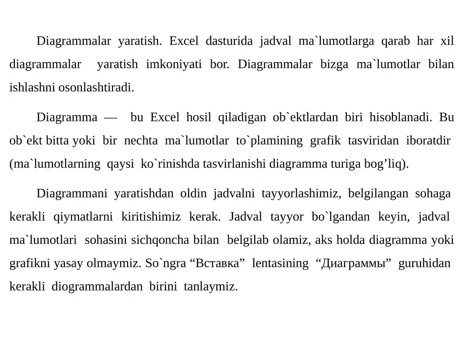 Excel daturida diagrammalar bilan ishlash 2