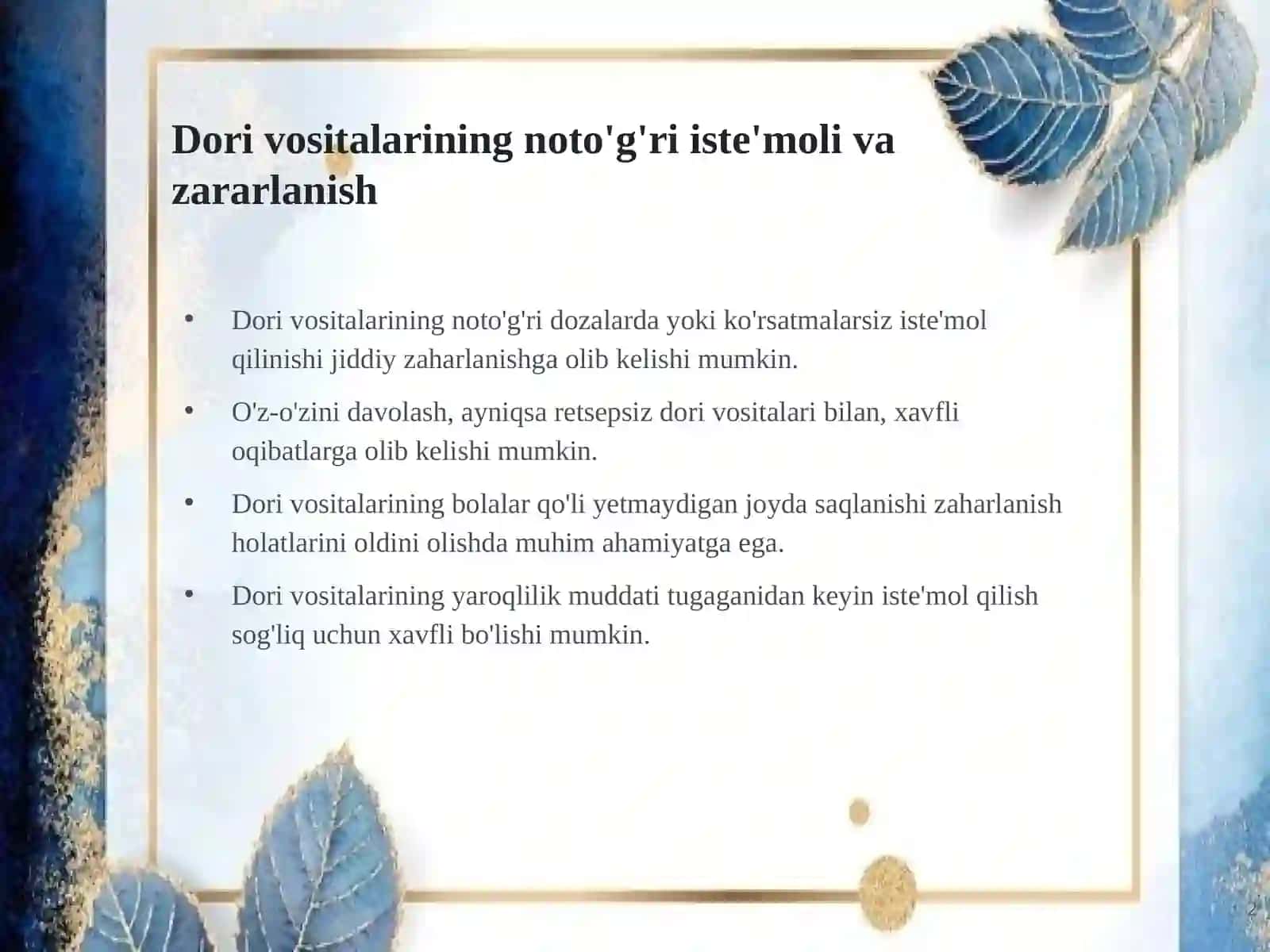 Dori vositalari, oziqlanish yetishmovchiligi va avitaminoz: Asoratlarni oldini olish 2