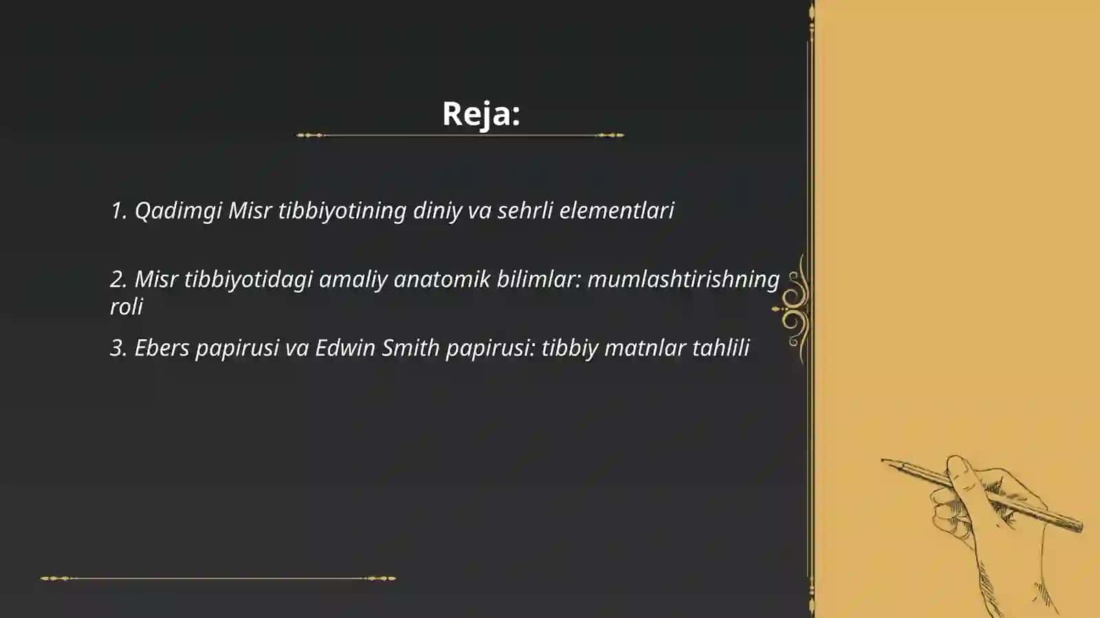 Qadimgi sivilizatsiyalar tibbiyotining oʻziga xosligi. Qadimgi Misr tibbiyoti 2