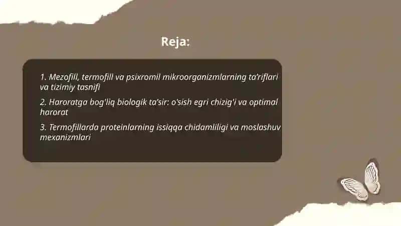 Mezofill, termofill va psixromil mikroorganizmlarni kengroq o'rganish 2