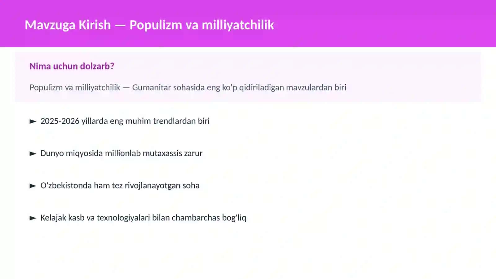 Populizm va milliyatchilik 2