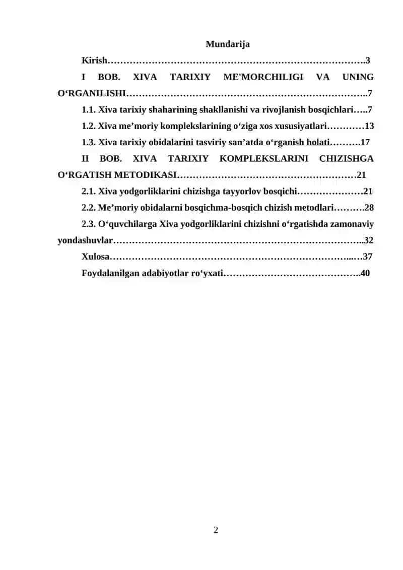 Xiva tarixiy komplekslarini chizishni oʻrgatish metodikasi 2