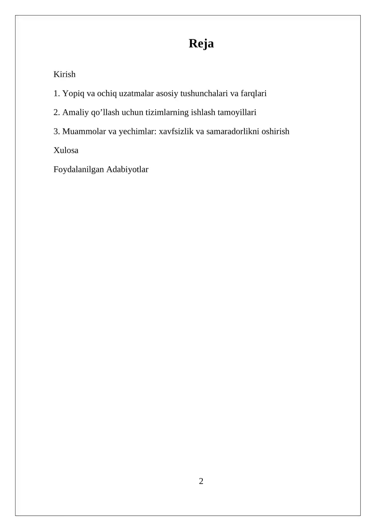 Yopiq va Ochiq Uzatmalar 2