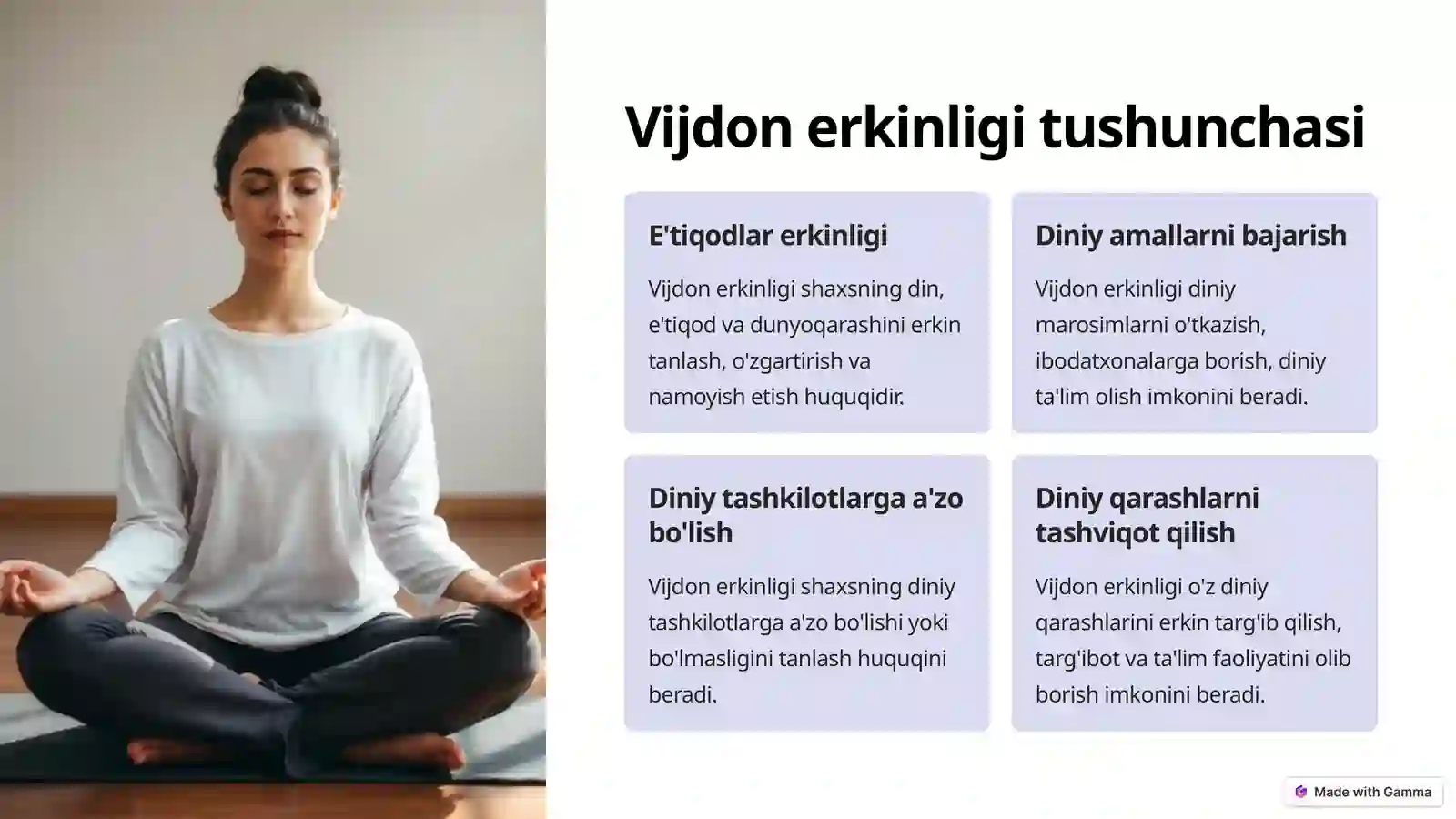 Vijdon va e'tiqod erkinliging tarifi 2