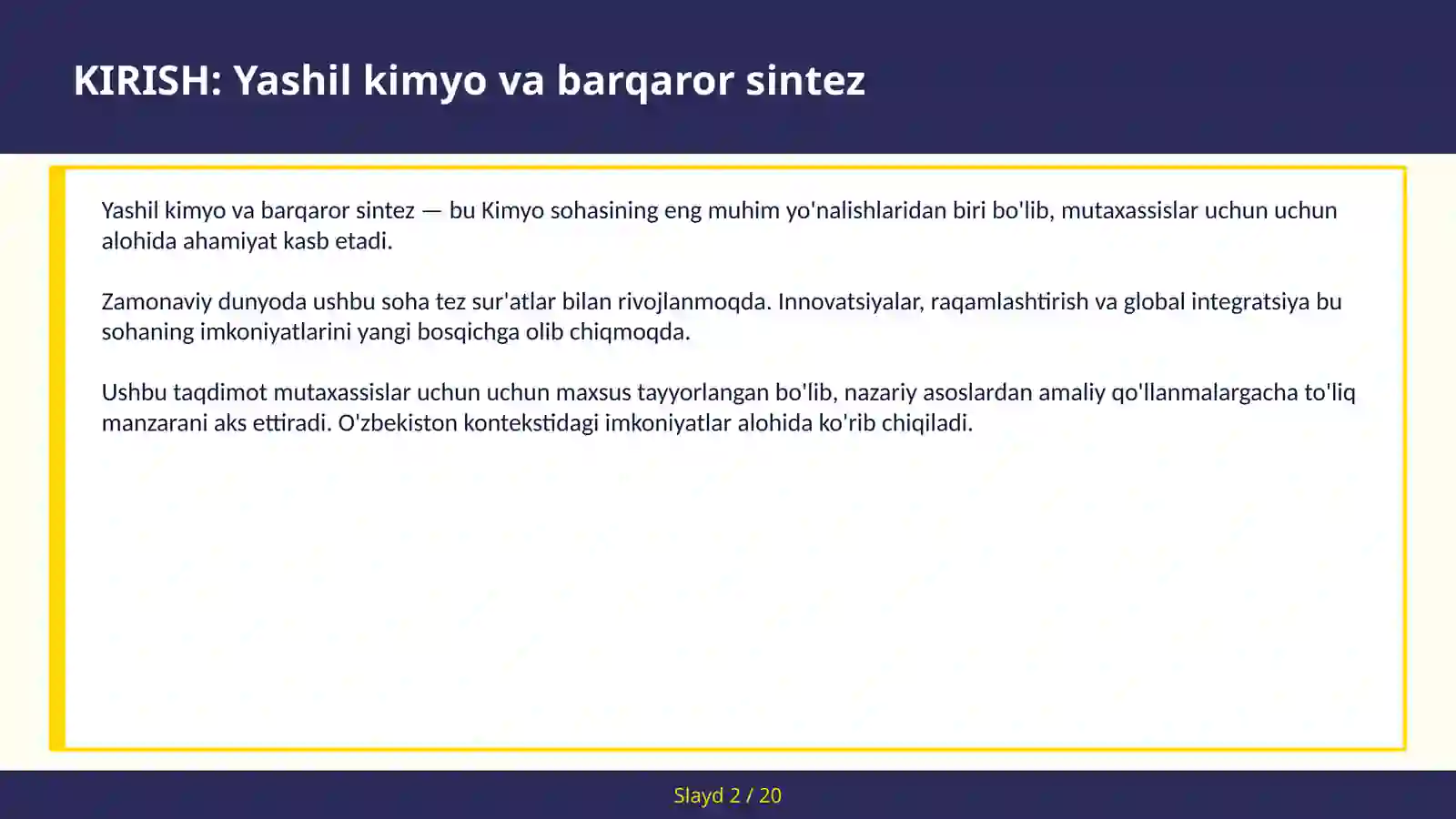 YASHIL KIMYO VA BARQAROR SINTEZ 2