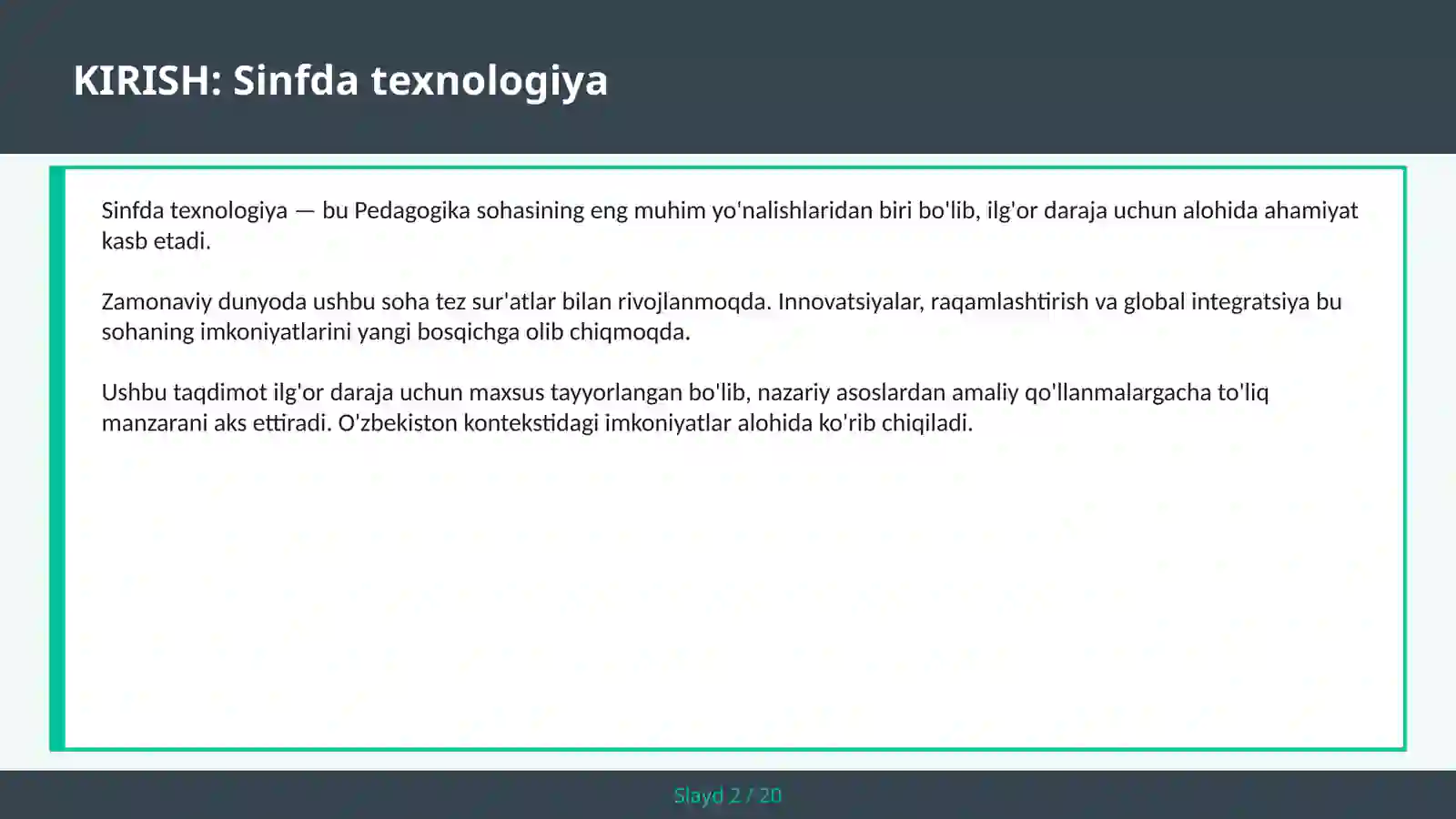 Sinfda texnologiya 2