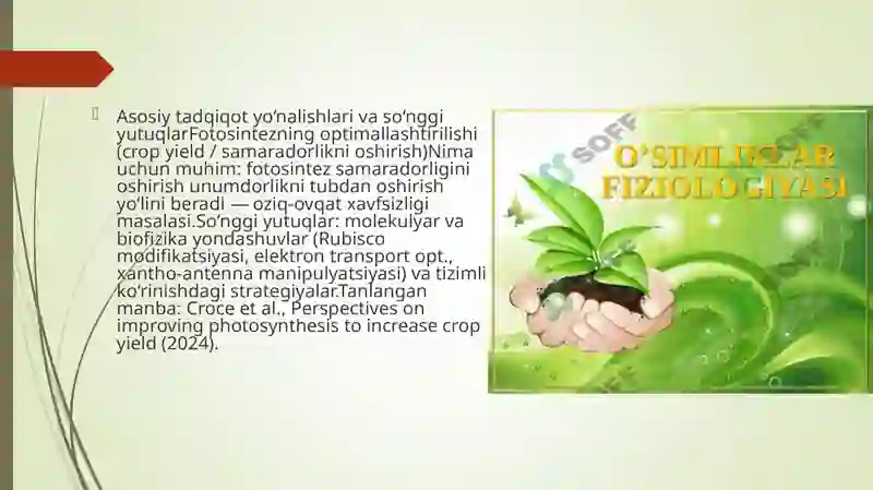 O’simliklar fiziologiyasi yuzasidan chet el ilmiy tadqiqotlar va ular haqida ilmiy maqolalarni tahlil qilish 2