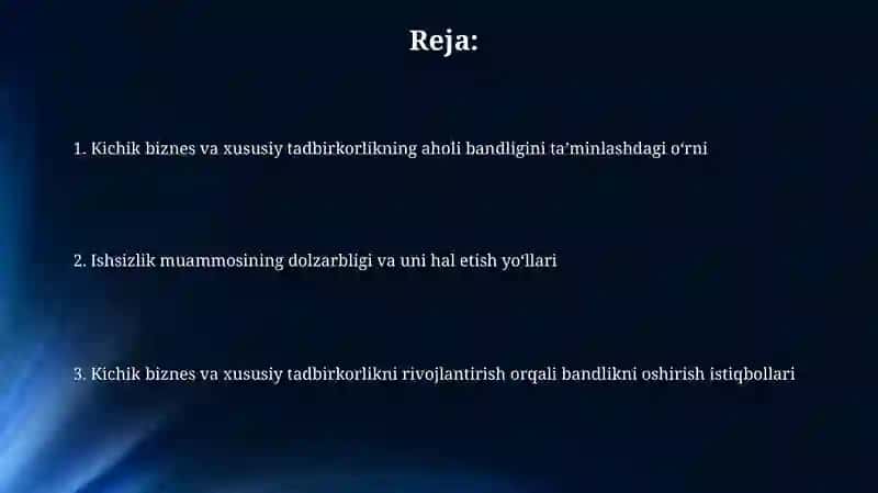 Aholi bandlik muammosini tashkil etishda kichik biznes va xususiy tadbirkorlikni o'rnitish 2